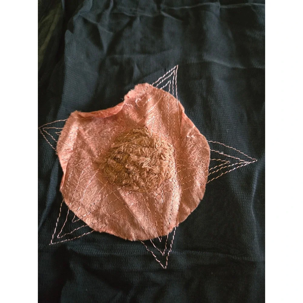 ART To Wear Scarf Mixed Media Lagenlook Embroidered Black Chiffon Unique